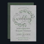 Invitation Rustic Forest Green Leaves Elegant Gray Wedding<br><div class="desc">These beautiful wedding invitation features a rustic design with sprigs of rust forest green colored leaves and modern script lettering on a marbled gray colored background. Sophisticated,  classy,  and chic,  these invites are perfect for an outdoor ceremony.</div>