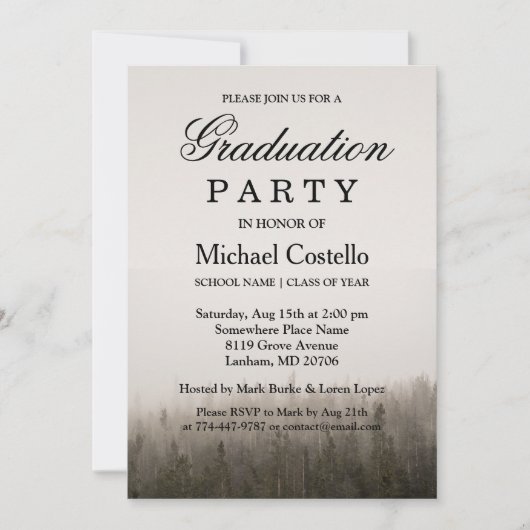 Invitation Rustic Forest Misty Landscape Graduation Party (Devant)