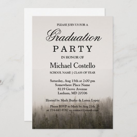 Invitation Rustic Forest Misty Landscape Graduation Party (Devant / Derrière)