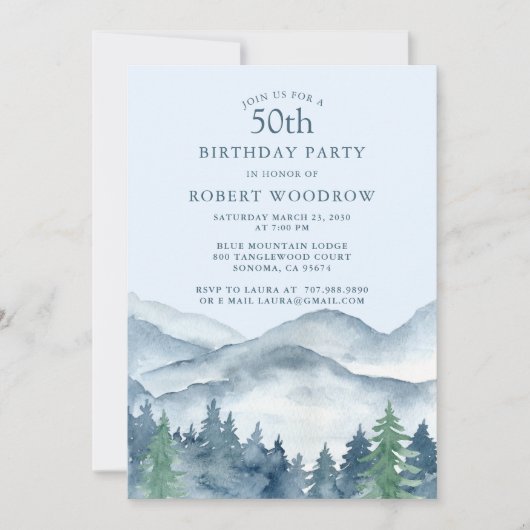 Invitation Rustic Forest Mountains 50e anniversaire fête (Devant)
