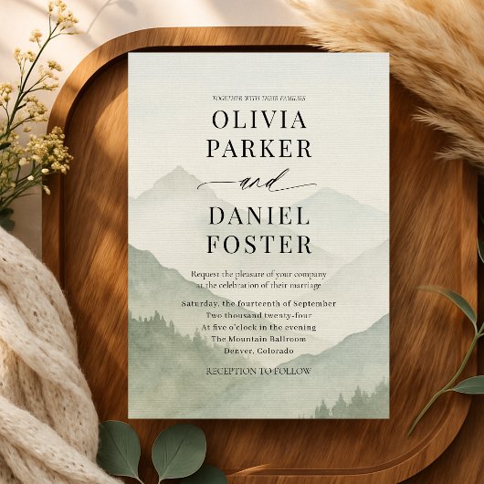 Invitation Rustic Forest Mountains Destination Wedding 