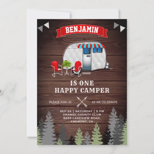 Invitation Rustic Forest One Happy Camper 1er Anniversaire (Devant)
