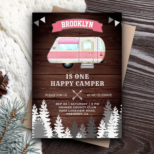 Invitation Rustic Forest One Happy Camper 1er Anniversaire