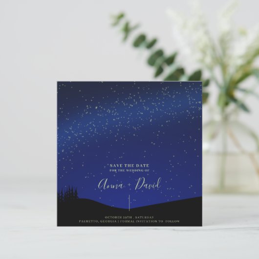 Invitation Rustic Forest Starry Nuit Mariage Enregistrer La D (Debout devant)