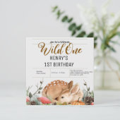 Invitation Rustic Forest Woodland Animals Wild One Birthday (Debout devant)