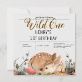 Invitation Rustic Forest Woodland Animals Wild One Birthday (Devant)