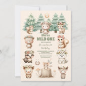 Invitation Rustic Forest Woodland Animals Wild One Birthday (Devant)