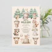 Invitation Rustic Forest Woodland Animals Wild One Birthday (Debout devant)