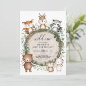 Invitation Rustic Forest Woodland Animals Wild One Birthday (Debout devant)