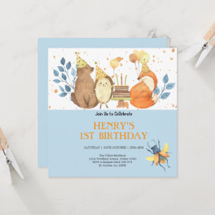 Invitation Rustic Forest Woodland Animals Wild One Birthday