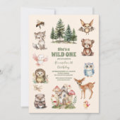 Invitation Rustic Forest Woodland Animals Wild One Birthday (Devant)