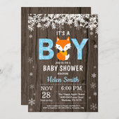 Invitation Rustic Fox Winter Boy Baby shower (Devant / Derrière)