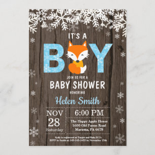 Invitation Rustic Fox Winter Boy Baby shower