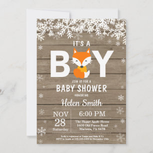 Invitation Rustic Fox Winter Boy Baby shower