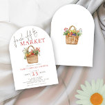 Invitation Rustic Fresh off Market Fête des mariées Arch<br><div class="desc">Rustic Fresh off the Market Fête des mariées Arch Shape. Les mots "Fresh off the" sont dans un élégant script. Le reste du texte que vous pouvez facilement personnaliser. Célébrez la future mariée avec cette charmante invitation à la douche nuptiale inspirée du marché des fermiers. Doté d'une aquarelle douce et...</div>