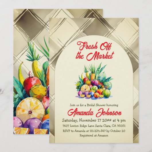 Invitation Rustic Fresh Off the Market Fruit Bridal Shower (Devant / Derrière)