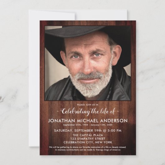 Invitation Rustic Funeral Photo Célébration De La Vie (Devant)