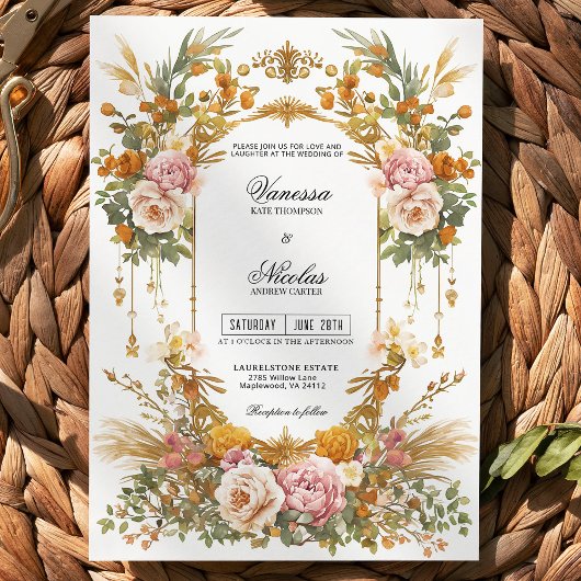 Invitation Rustic Garden Estate Blush Gold Floral Wedding 