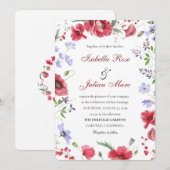 Invitation Rustic Garden Poppy & Lavender Watercolor Wedding (Devant / Derrière)