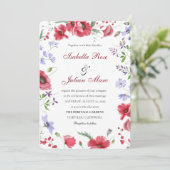 Invitation Rustic Garden Poppy & Lavender Watercolor Wedding (Debout devant)