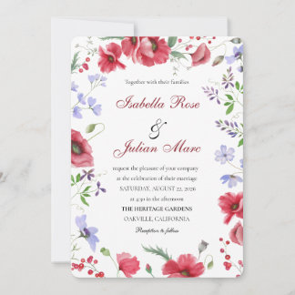 Invitation Rustic Garden Poppy & Lavender Watercolor Wedding