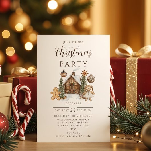 Invitation Rustic Gingerbread Cabin Christmas