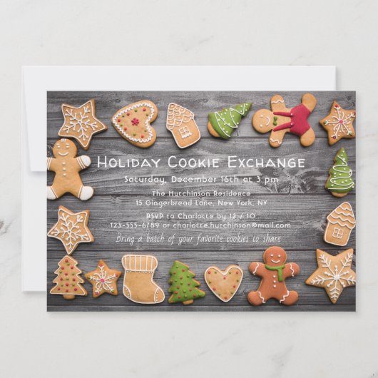 Invitation Rustic Gingerbread Holiday Cookie Exchange (Devant)