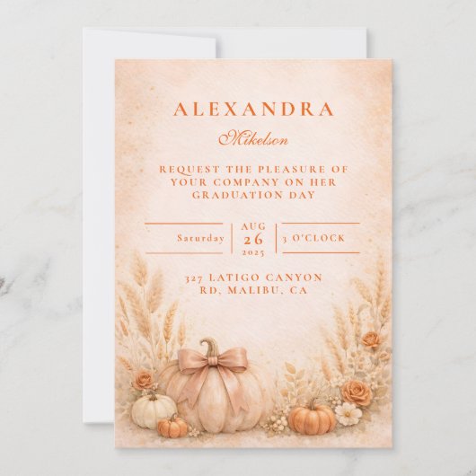 Invitation Rustic Gingham Pumpkin Fall Graduation (Devant)