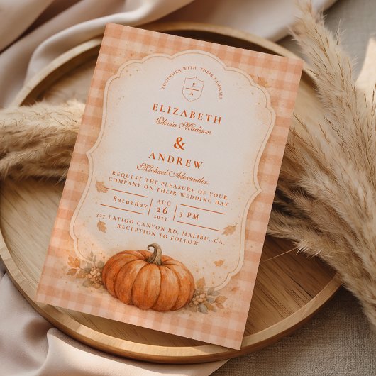 Invitation Rustic Gingham Pumpkin Fall Wedding