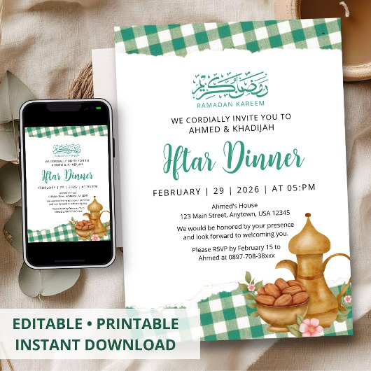 Invitation Rustic Gingham Ramadan Iftar Dinner Picnic