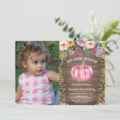 Invitation Rustic Girl Citrouille premier anniversaire Floral (Debout devant)
