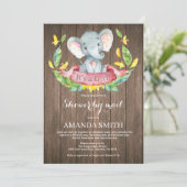 Invitation Rustic Girl Elephant Baby shower par courrier (Debout devant)