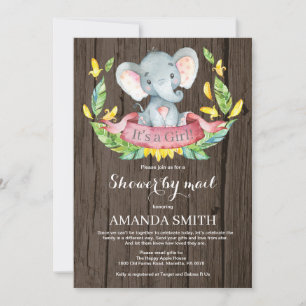 Invitation Rustic Girl Elephant Baby shower par courrier