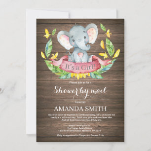 Invitation Rustic Girl Elephant Baby shower par courrier
