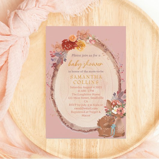 Invitation Rustic Girl Woodland Deer Baby shower
