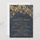 Invitation Rustic Glam Navy Blue Gold String Lumières (Devant)