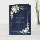 Invitation Rustic Gold Cotton Eucalyptus QR Code Navy Wedding (Devant)