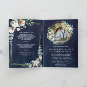 Invitation Rustic Gold Cotton Eucalyptus QR Code Navy Wedding (Intérieur)