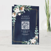 Invitation Rustic Gold Cotton Eucalyptus QR Code Navy Wedding (Dos)