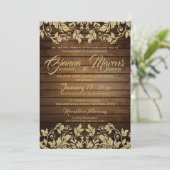 Invitation Rustic Gold Damask et Barn Wood Mariage (Debout devant)