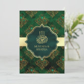 Invitation Rustic Gold Emerald Green Damask Mariage musulman (Debout devant)