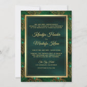 Invitation Rustic Gold Emerald Green Damask Mariage musulman (Dos)
