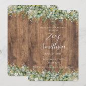 Invitation Rustic Gold Eucalyptus & White Floral Wood Bridal (Devant / Derrière)