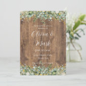 Invitation Rustic Gold Eucalyptus & White Floral Wood Wedding (Debout devant)