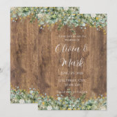 Invitation Rustic Gold Eucalyptus & White Floral Wood Wedding (Devant / Derrière)