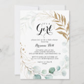 Invitation Rustic Gold Floral C'est un Baby shower de fille (Devant)