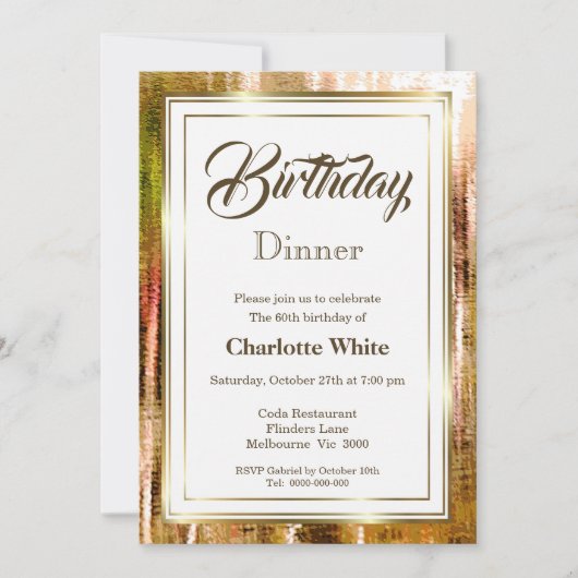 Invitation Rustic Gold Frame 60e anniversaire Dîner Invitatio (Devant)