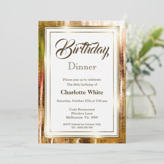 Invitation Rustic Gold Frame 60e anniversaire Dîner Invitatio (Debout devant)
