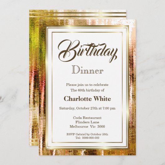 Invitation Rustic Gold Frame 60e anniversaire Dîner Invitatio (Devant / Derrière)