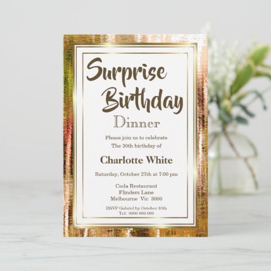 Invitation Rustic Gold Frame Surprise Dîner d'anniversaire 30 (Debout devant)